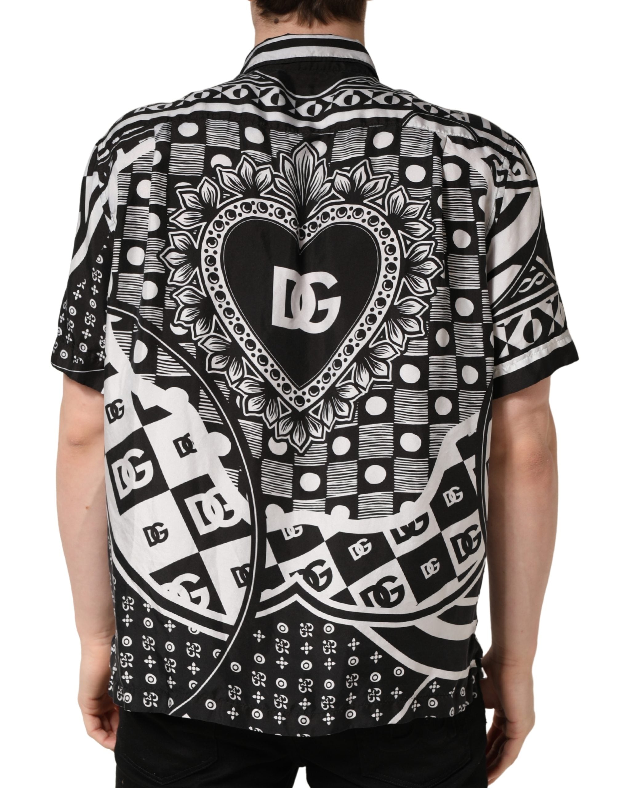 Dolce & Gabbana Black White Bandana Print Collared Men's Shirt (Pre-Owned)