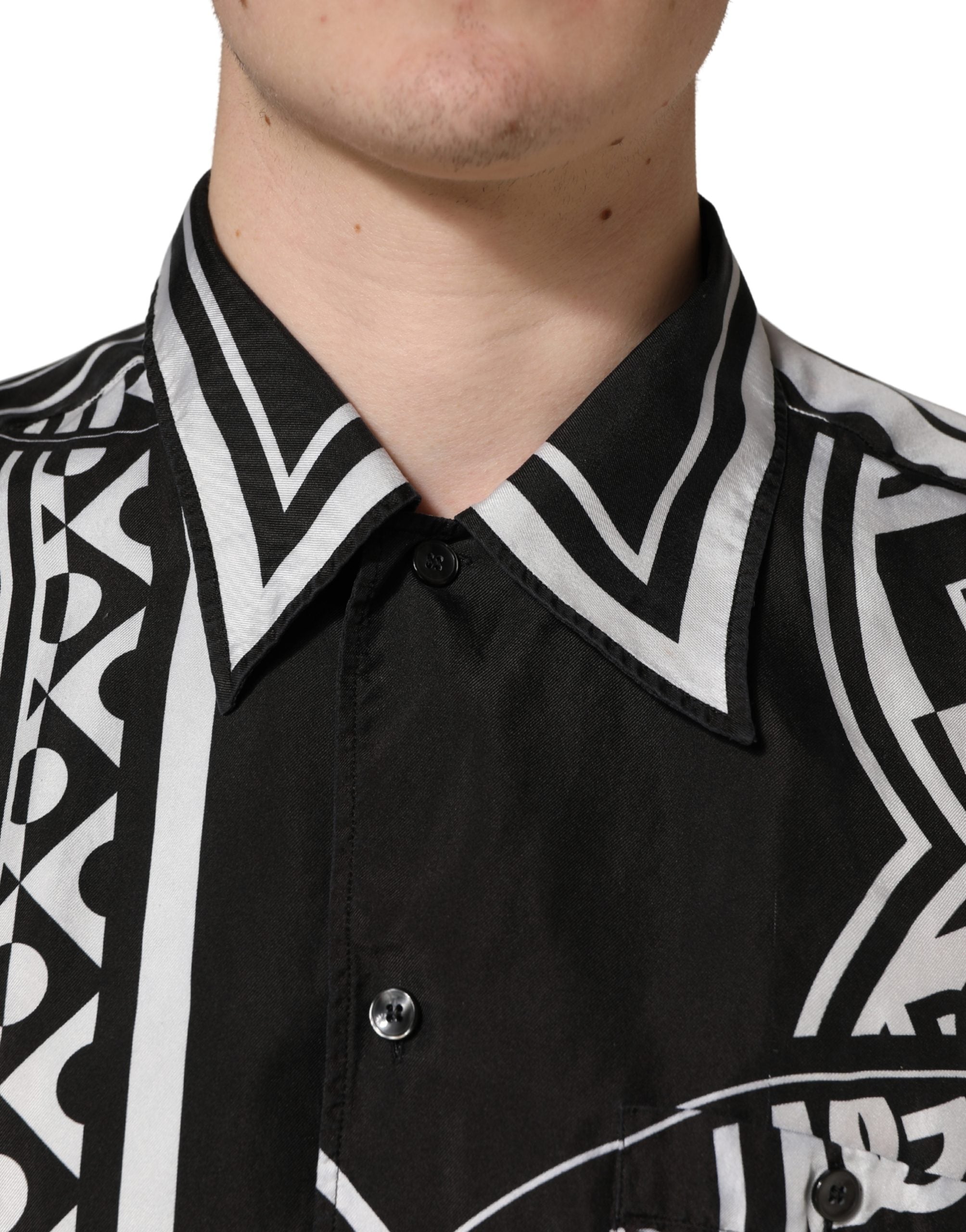 Dolce & Gabbana Black White Bandana Print Collared Men's Shirt (Pre-Owned)