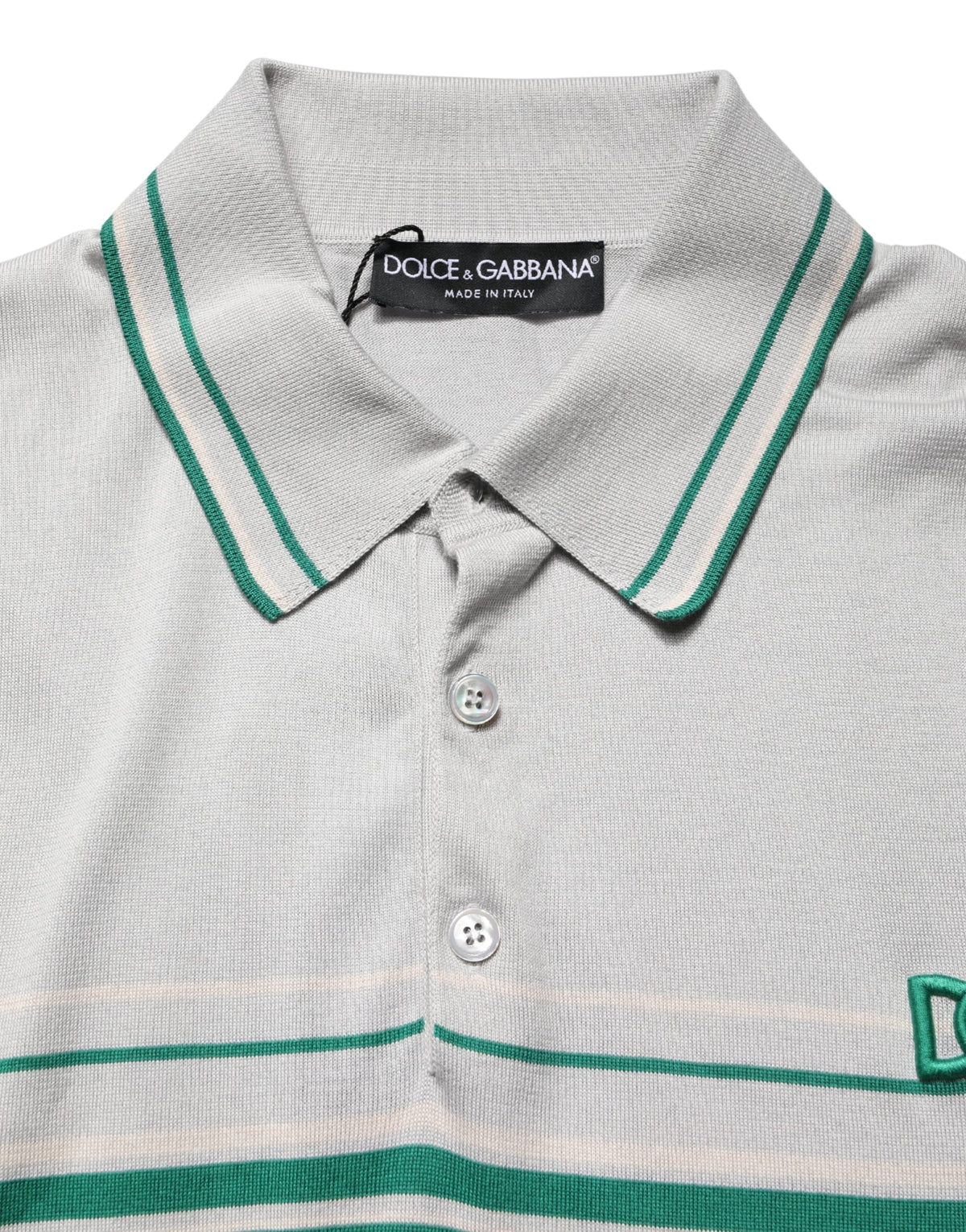 Dolce & Gabbana Gray Green Striped Logo Silk Polo Men's T-shirt