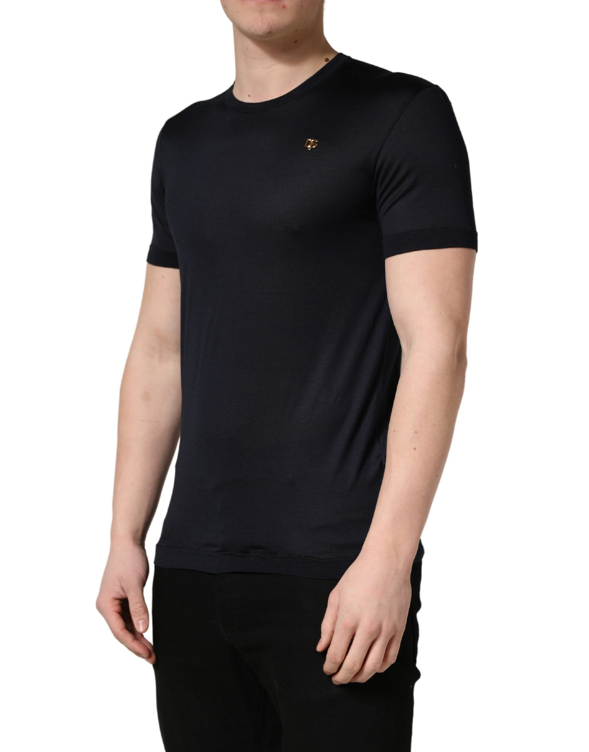 Dolce & Gabbana Dark Blue DG Logo Silk Men Crew Neck Men's T-shirt (Pre-Owned)
