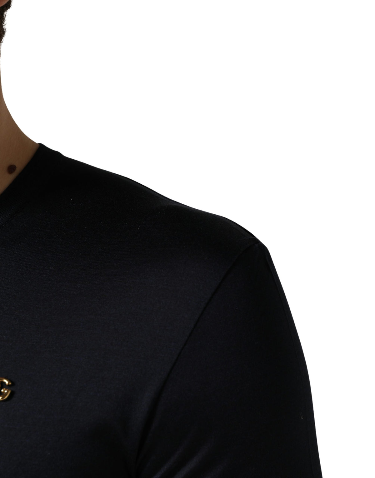 Dolce & Gabbana Dark Blue DG Logo Silk Men Crew Neck Men's T-shirt (Pre-Owned)