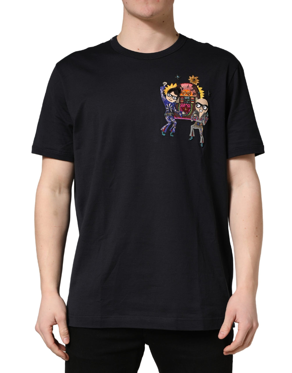 Dolce & Gabbana Black #DGFAMILY Patch Men Crew Neck Men's T-shirt