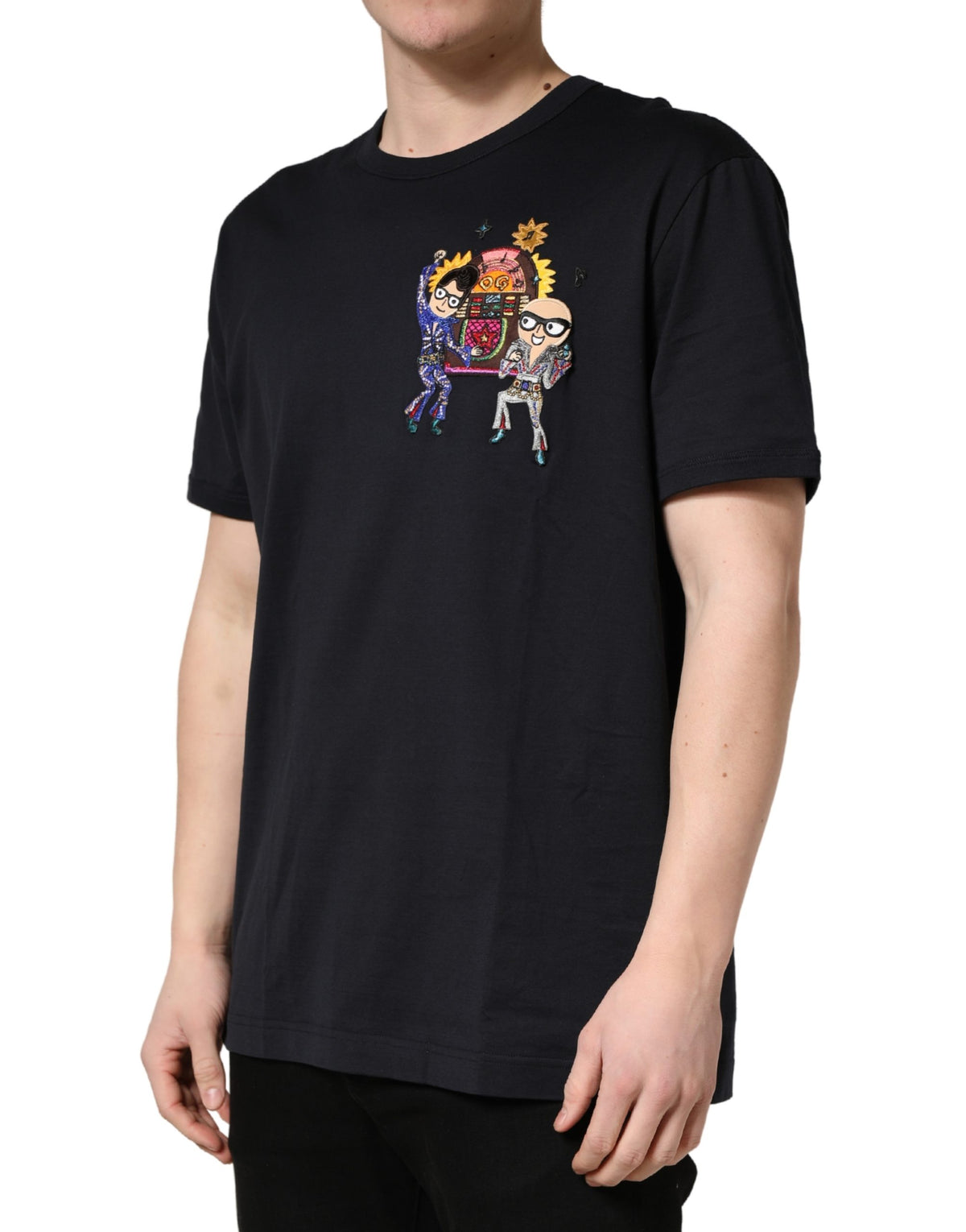 Dolce & Gabbana Black #DGFAMILY Patch Men Crew Neck Men's T-shirt