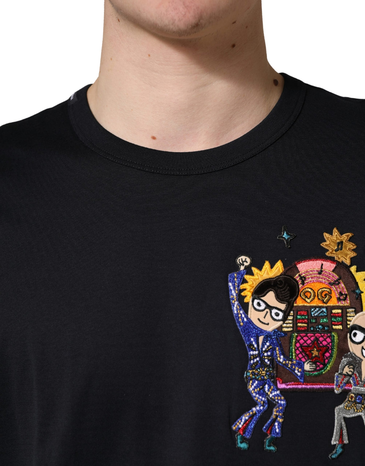 Dolce & Gabbana Black #DGFAMILY Patch Men Crew Neck Men's T-shirt