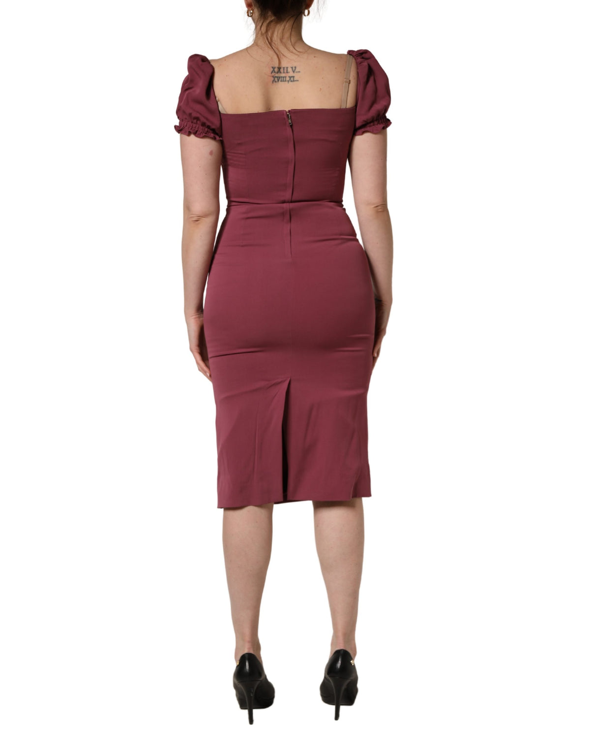 Dolce & Gabbana Maroon Silk Sweetheart Sheath Midi Women's Dress