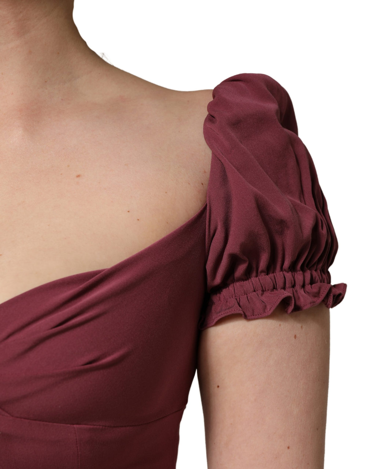 Dolce & Gabbana Maroon Silk Sweetheart Sheath Midi Women's Dress