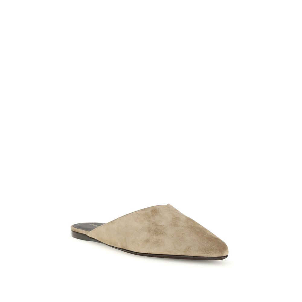 Herbert Levine Beige Calf Leather Bos Taurus Women's Mules