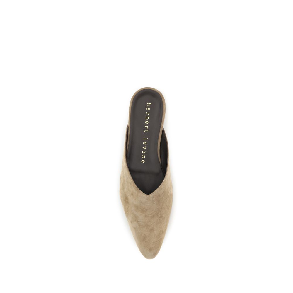 Herbert Levine Beige Calf Leather Bos Taurus Women's Mules