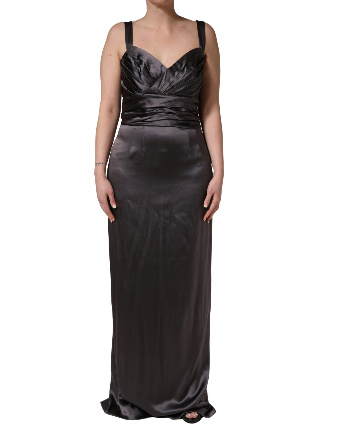 Dolce & Gabbana Black Satin Sleeveless Sweetheart Women's Dress (Pre-Owned)