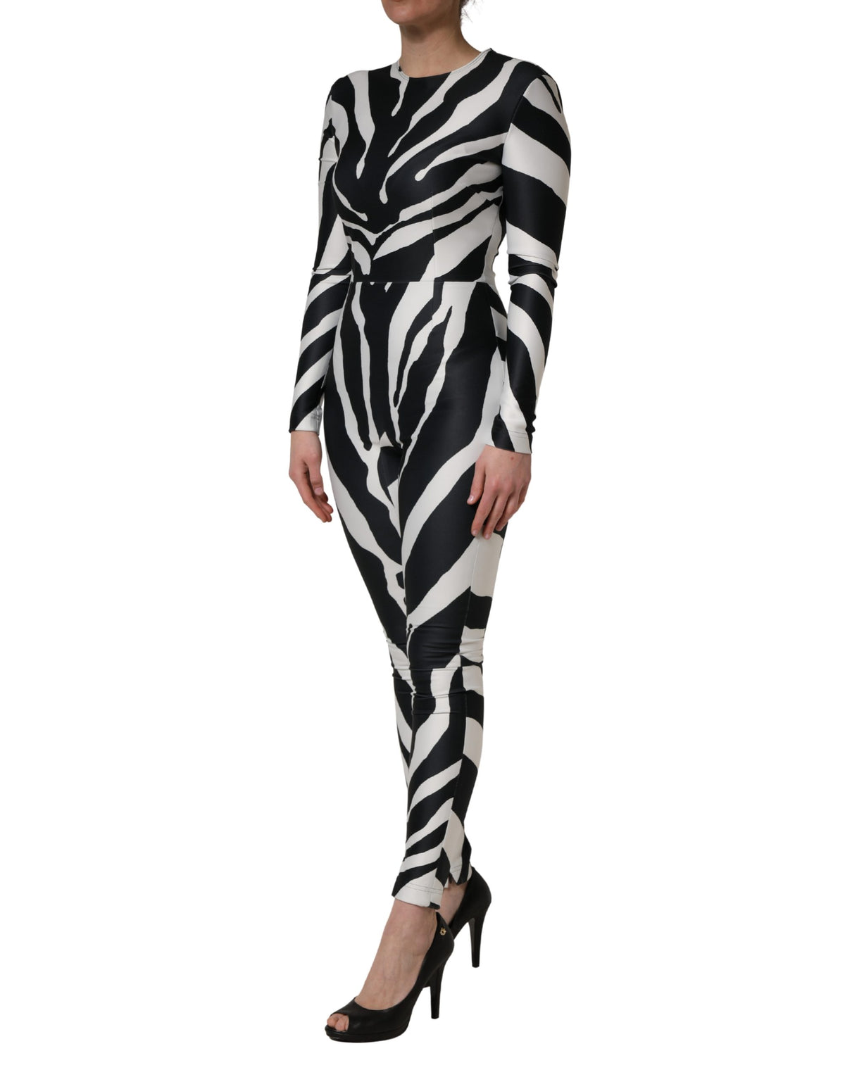 Dolce & Gabbana Black White Polyester Zebra Pattern Women's Jumpsuit