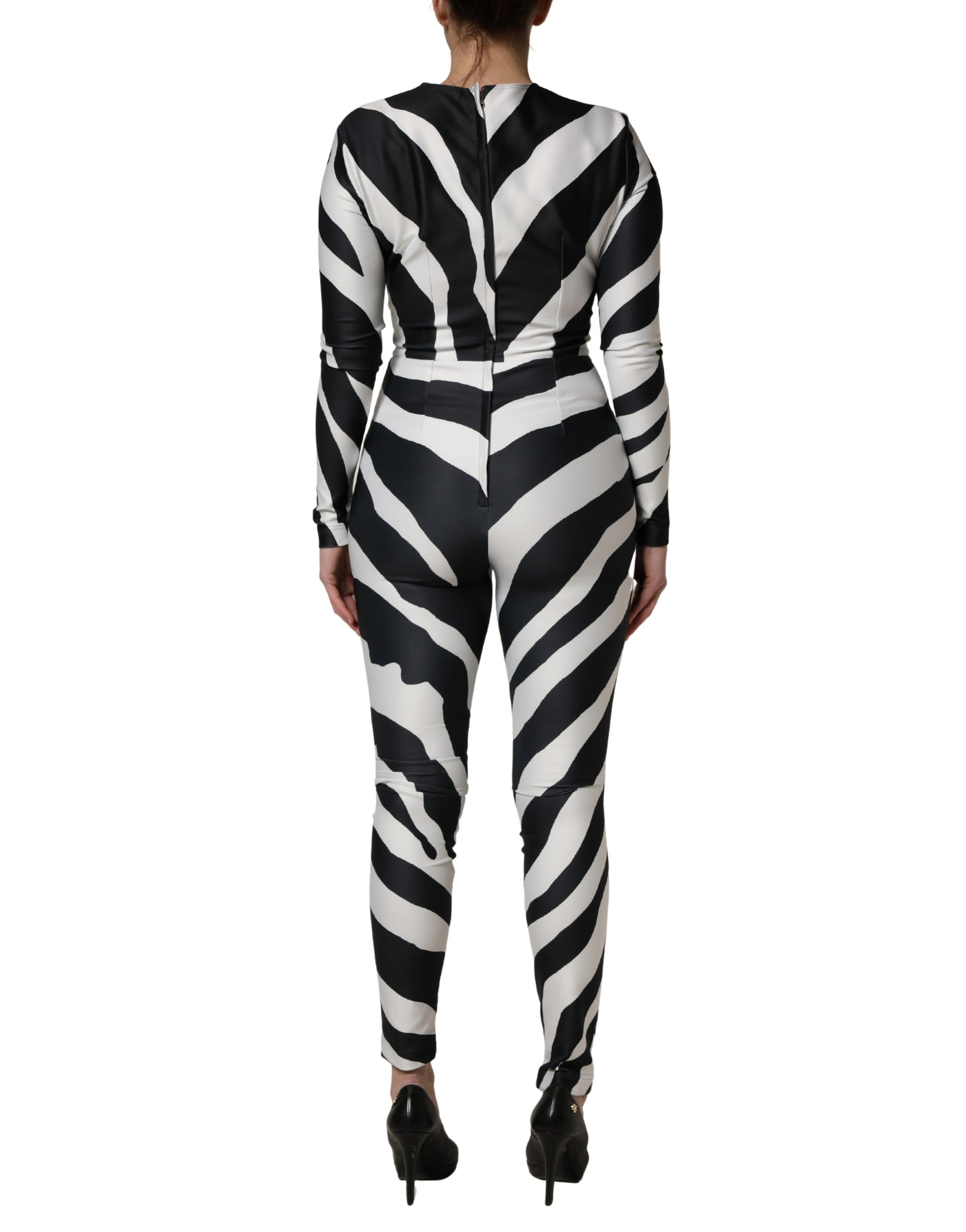 Dolce & Gabbana Black White Polyester Zebra Pattern Women's Jumpsuit