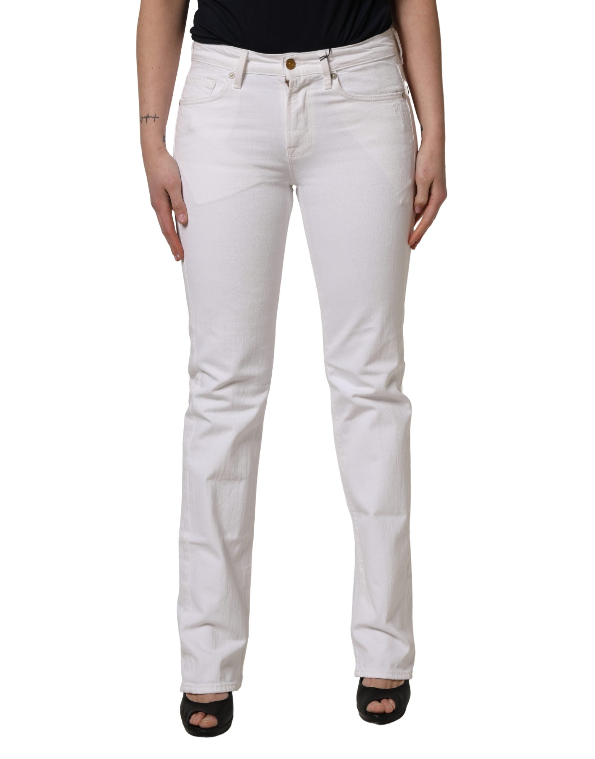 7 For All Mankind White Mid Waisted Skinny Denim Trouser Women's Jeans (Pre-Owned)