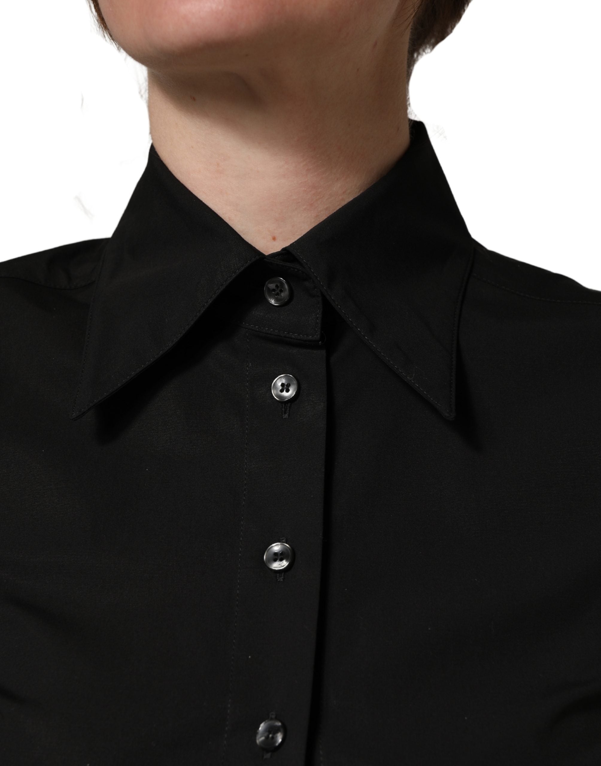 Dolce & Gabbana Black Cotton Sleeveless Collared Blouse Women's Top