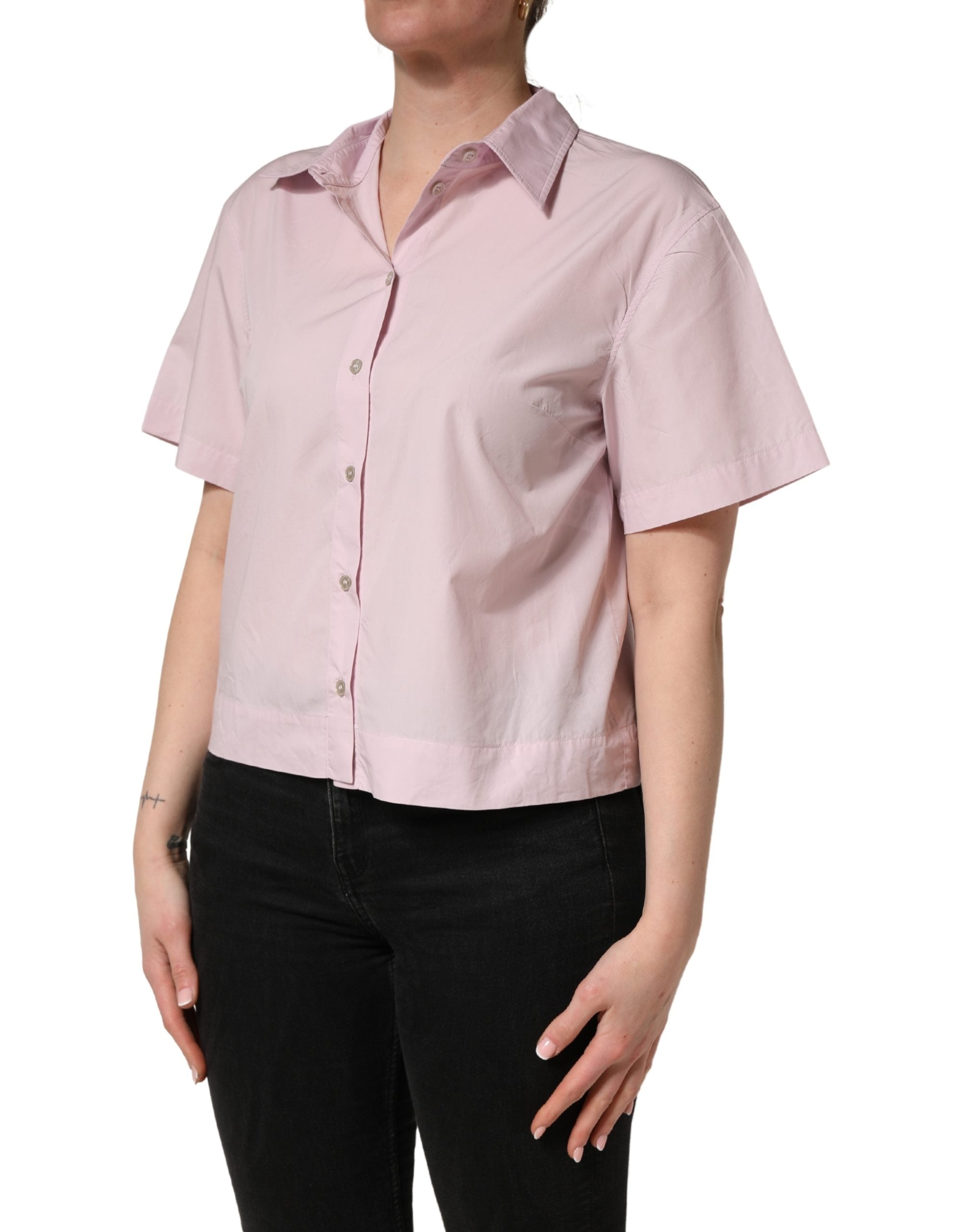 Dolce & Gabbana LightPink Cotton Collared Buttoned Blouse  Women's Top (Pre-Owned)