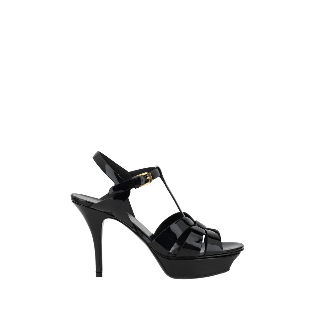 Saint Laurent Black Calf Leather Bos Taurus Stiletto Heel Women's Sandals