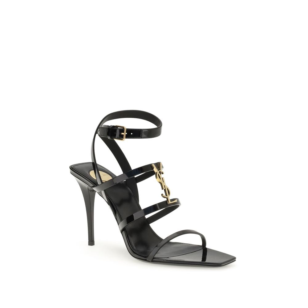 Saint Laurent Black Calf Leather Bos Taurus Stiletto Heel Women's Sandals