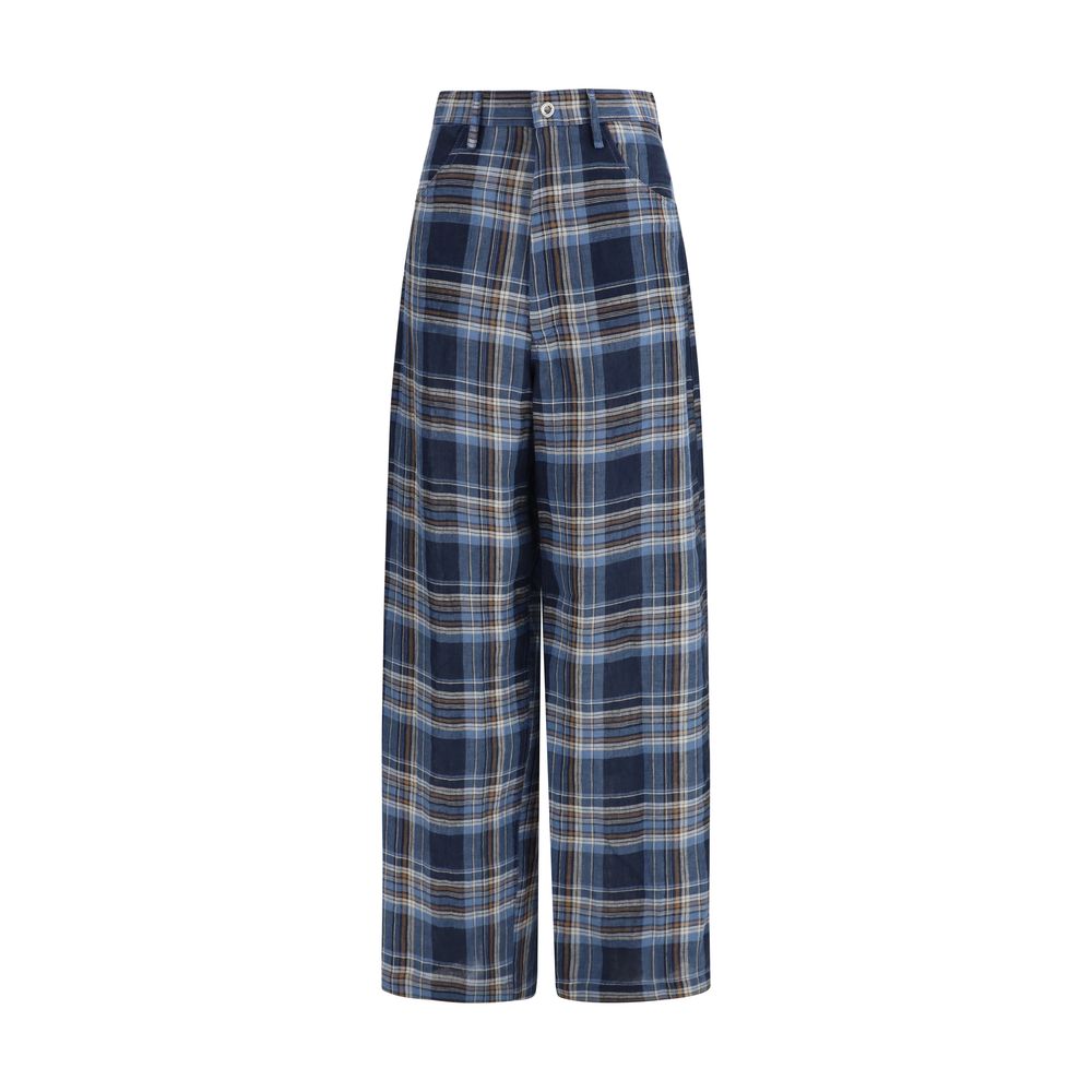 MARBELL Blue Linen Casual Women's Pants