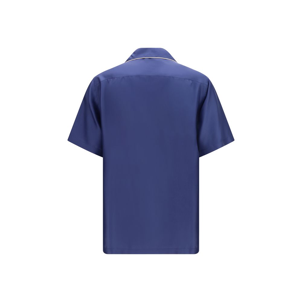 Dolce & Gabbana Blue Silk Shortsleeve Men's Shirt