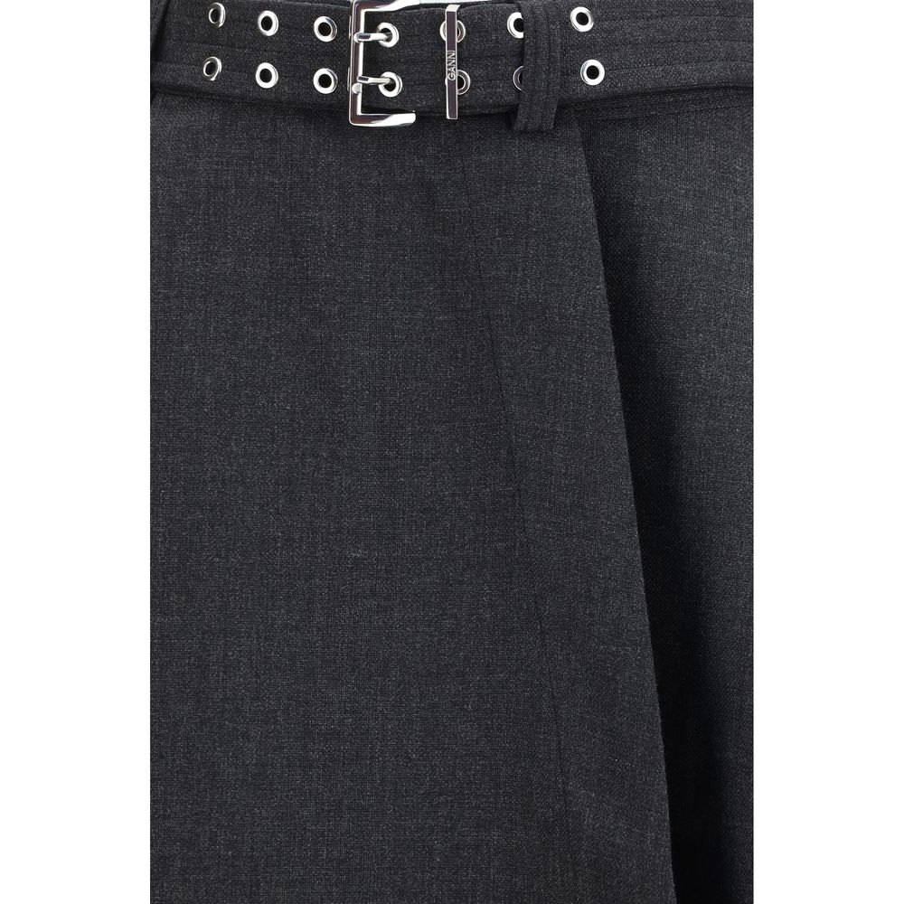 Ganni Gray Recycled Polyester Long Women's Skirt