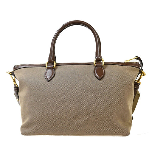Prada Logo Jacquard Brown Canvas Handbag (Pre-Owned)