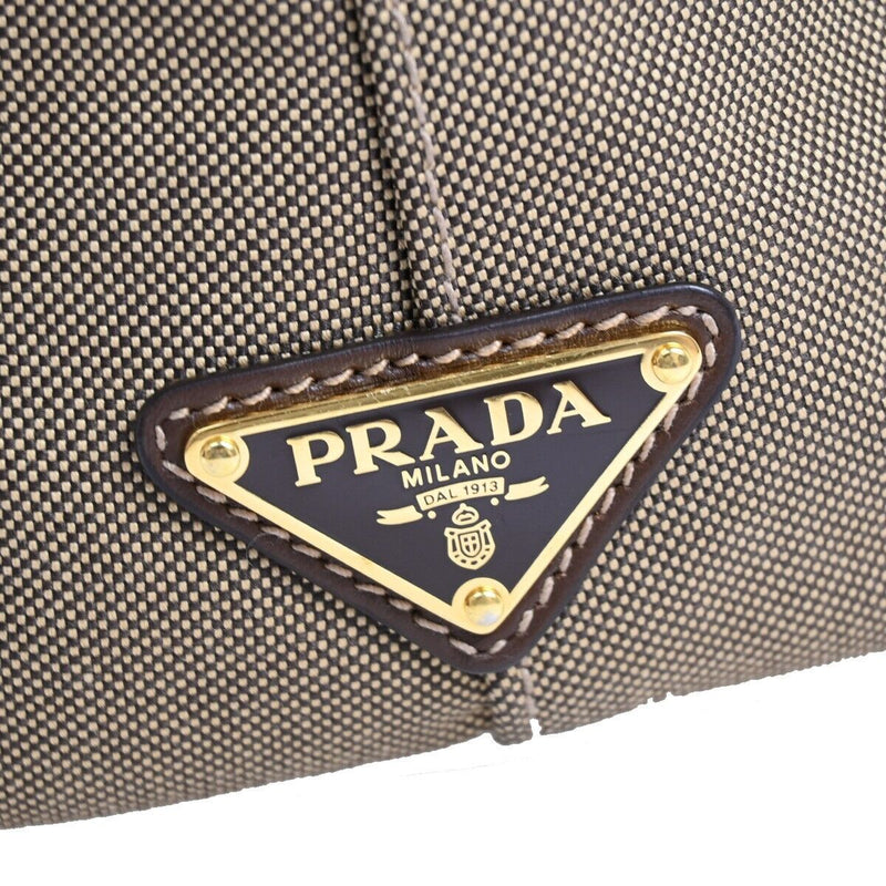 Prada Logo Jacquard Brown Canvas Handbag (Pre-Owned)