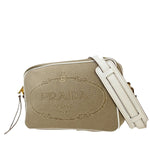 Prada Logo Jacquard Brown Canvas Shoulder Bag (Pre-Owned)