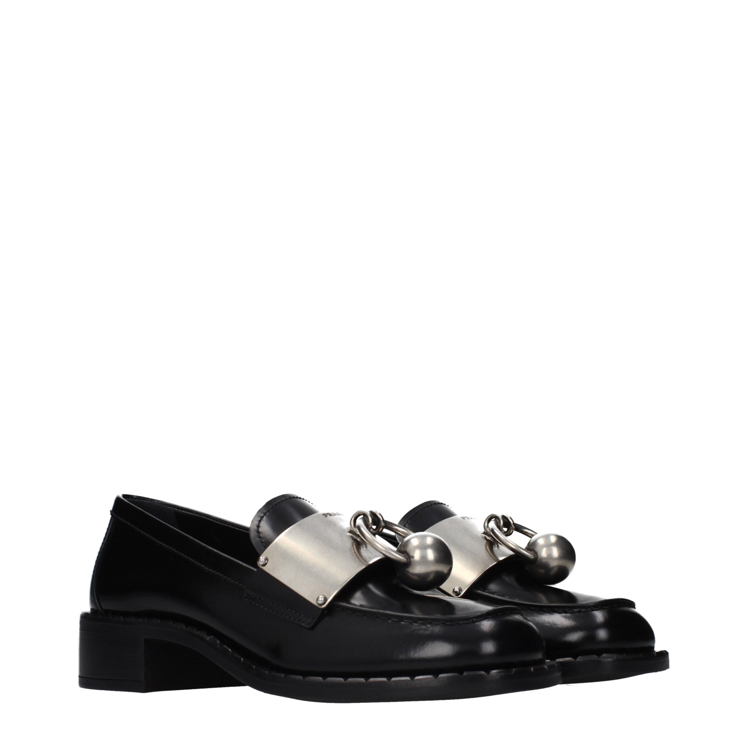 Prada Black Leather Slip-On Women's Loafers