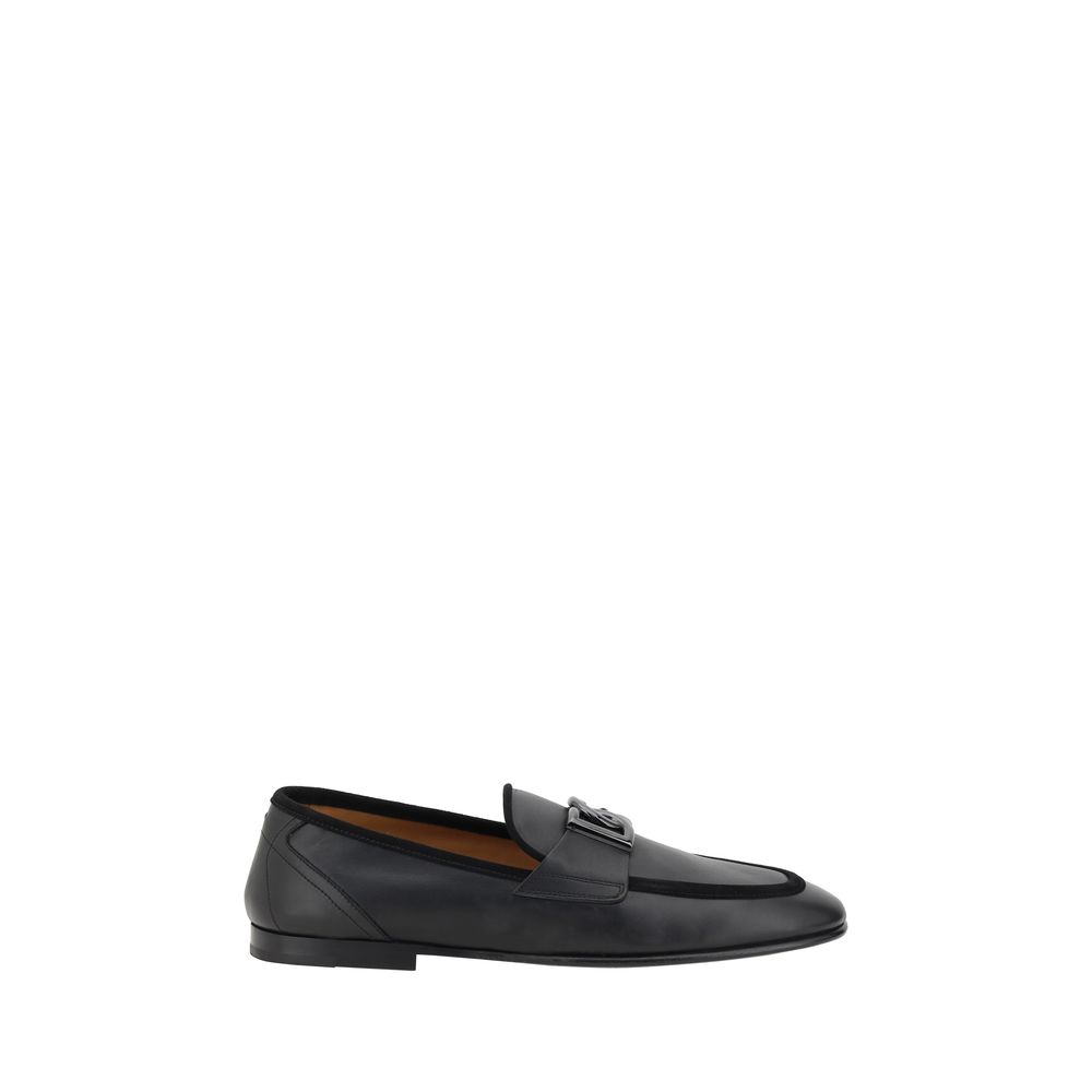 Dolce & Gabbana Black Calf Leather Bos Taurus Slip-On Men's Loafers