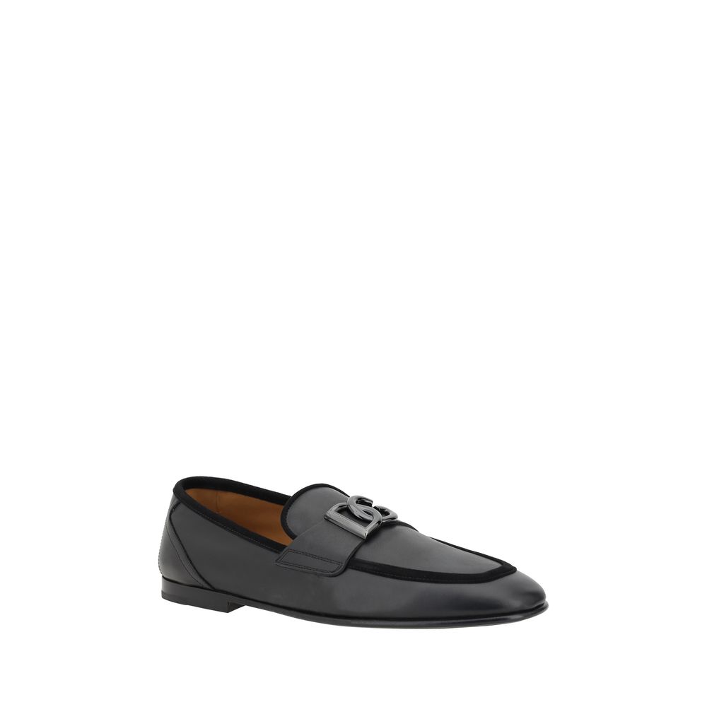 Dolce & Gabbana Black Calf Leather Bos Taurus Slip-On Men's Loafers