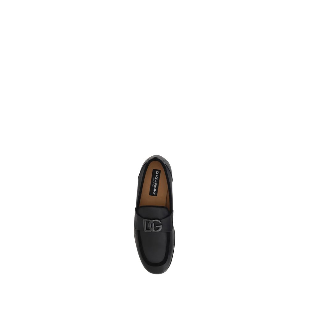 Dolce & Gabbana Black Calf Leather Bos Taurus Slip-On Men's Loafers