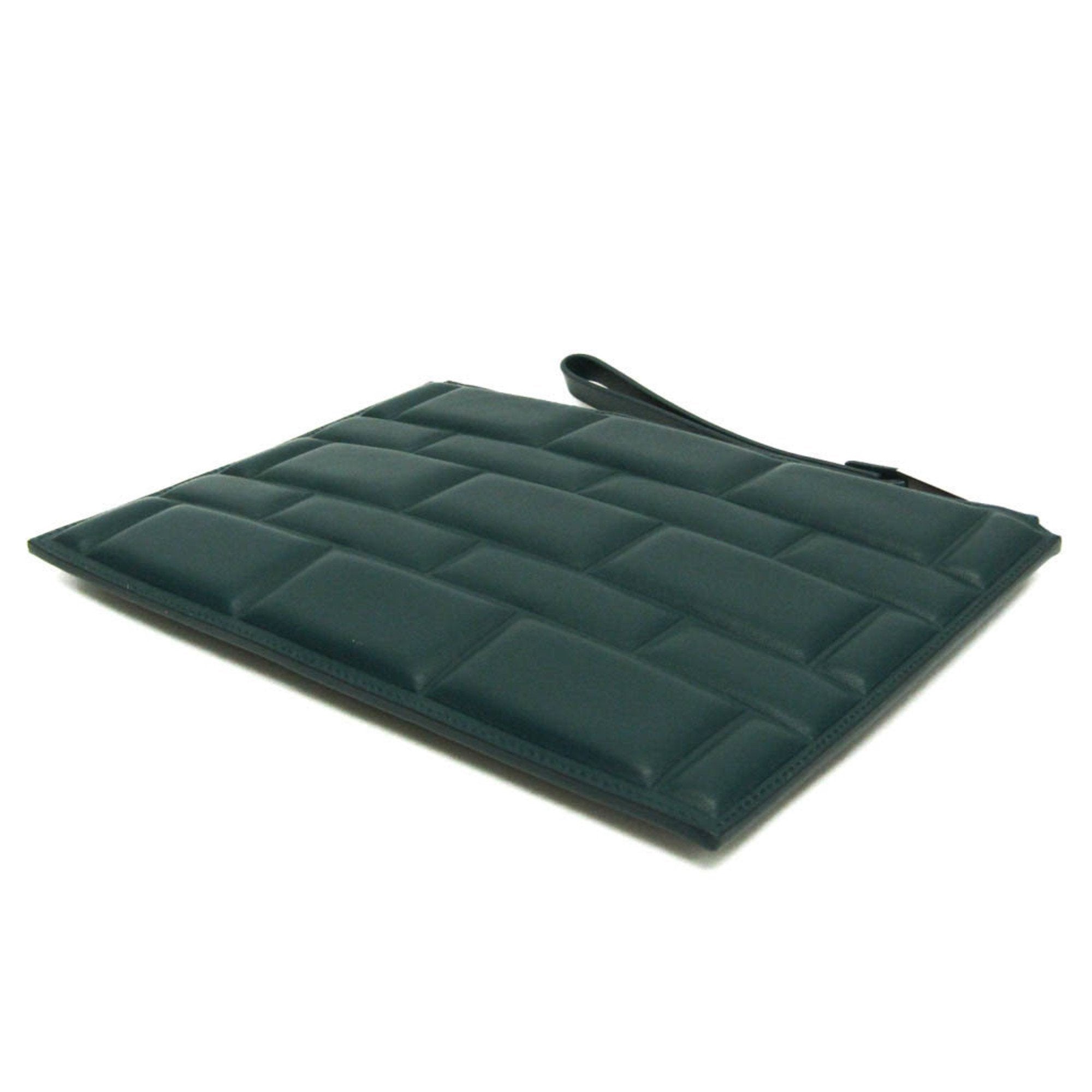 Bottega Veneta Bloc Turquoise Leather Clutch Bag (Pre-Owned)