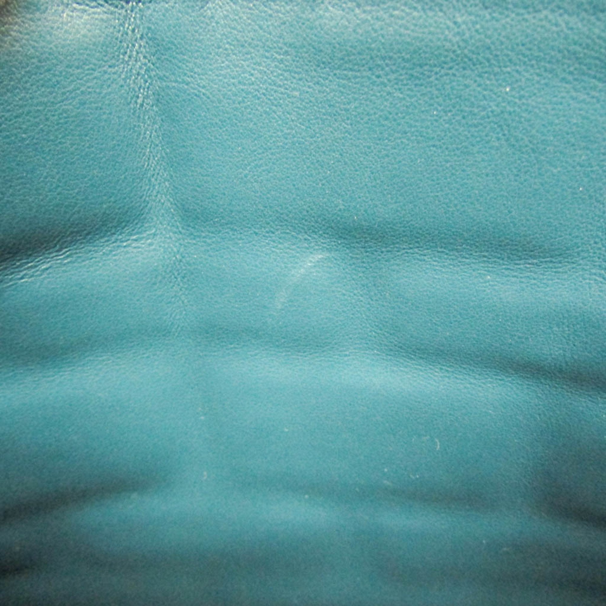 Bottega Veneta Bloc Turquoise Leather Clutch Bag (Pre-Owned)