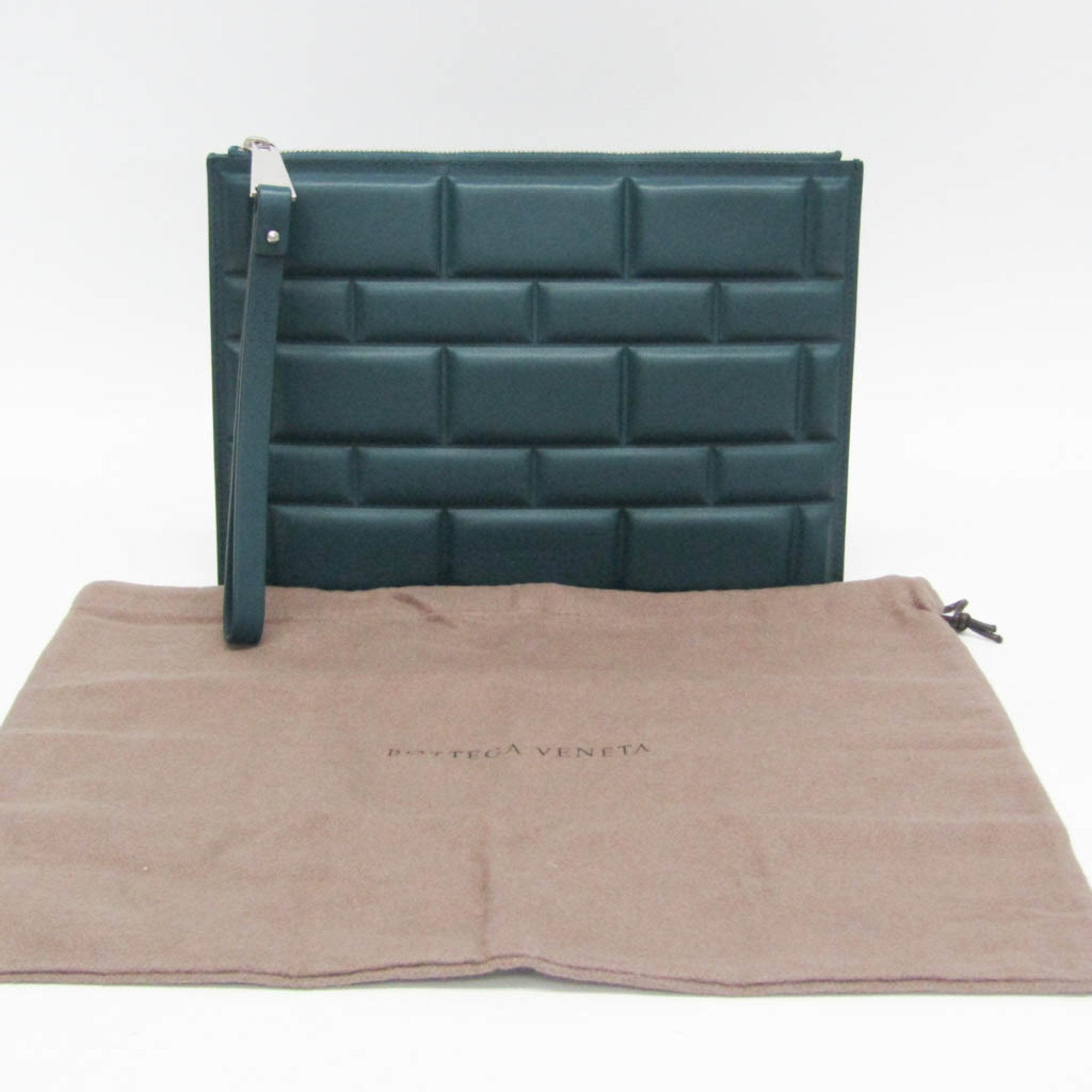 Bottega Veneta Bloc Turquoise Leather Clutch Bag (Pre-Owned)
