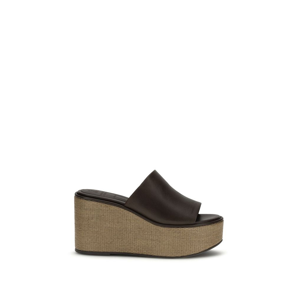 Brunello Cucinelli Brown Calf Leather Bos Taurus Platform Women's Sandals