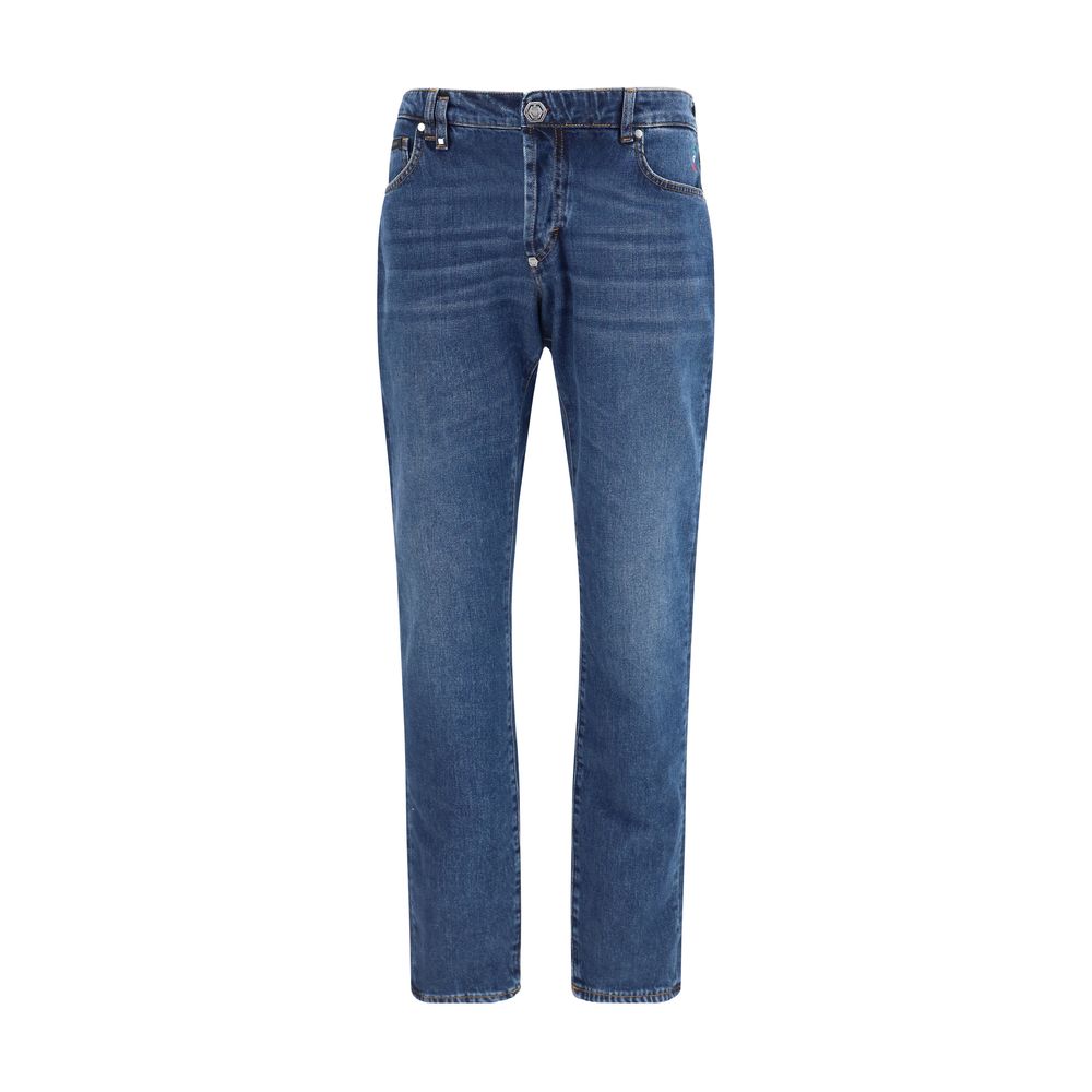 Philipp Plein Blue Cotton Straight-Leg Men's Jeans
