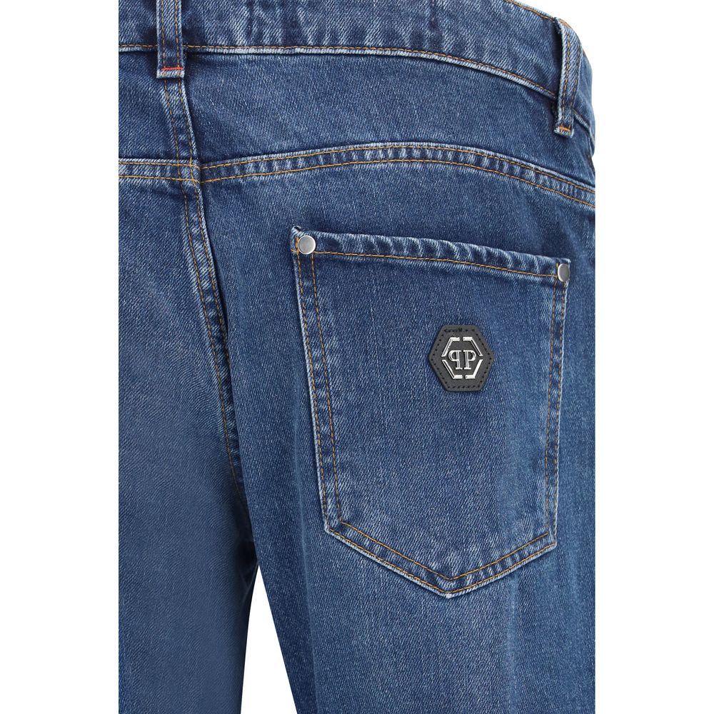 Philipp Plein Blue Cotton Straight-Leg Men's Jeans