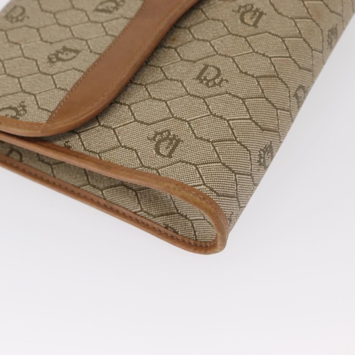 Christian Dior Vintage Honeycomb Chain Canvas Beige Canvas Shoulder Bag Bag (Pre-Owned)