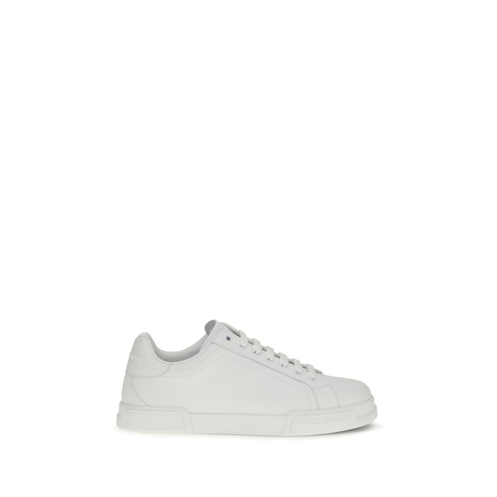 Dolce & Gabbana White Calf Leather Bos Taurus Low Top Men's Sneakers
