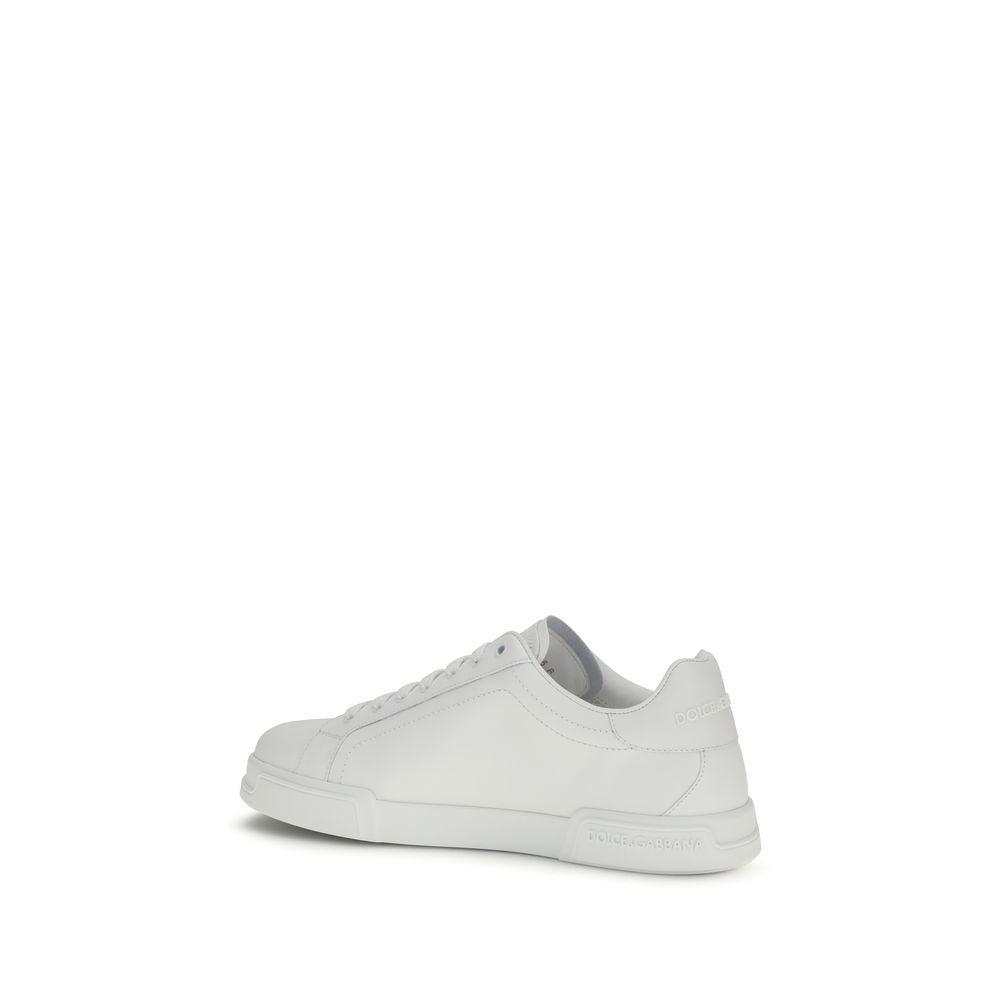 Dolce & Gabbana White Calf Leather Bos Taurus Low Top Men's Sneakers