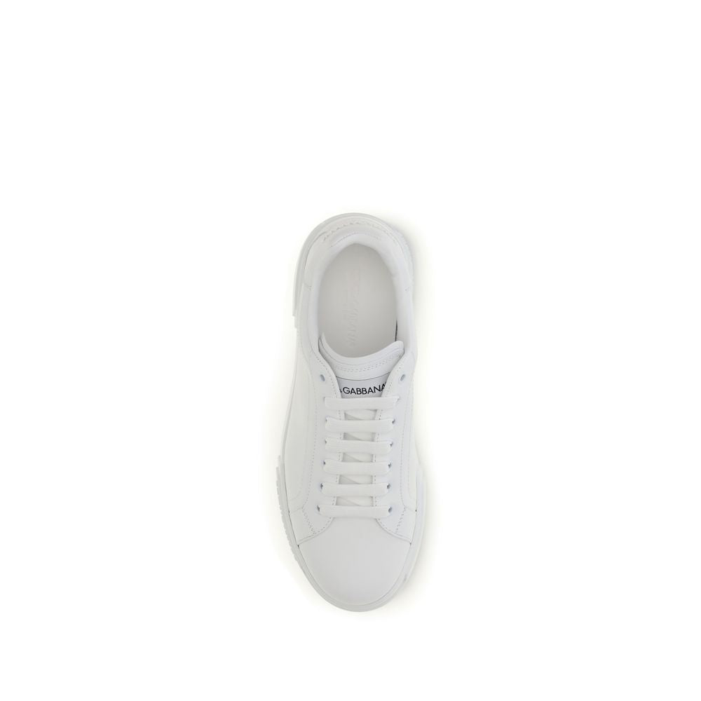 Dolce & Gabbana White Calf Leather Bos Taurus Low Top Men's Sneakers