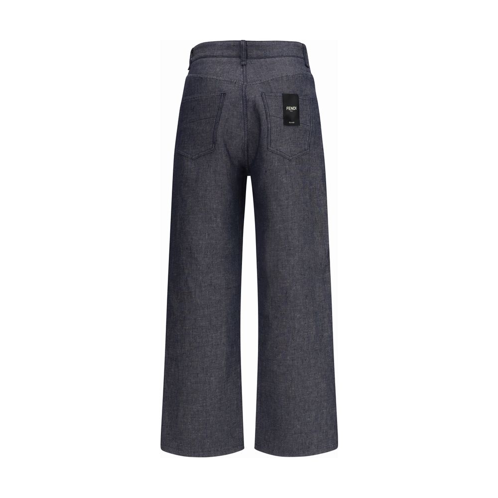 Fendi Blue Linen Relaxed Fit Men's Jeans