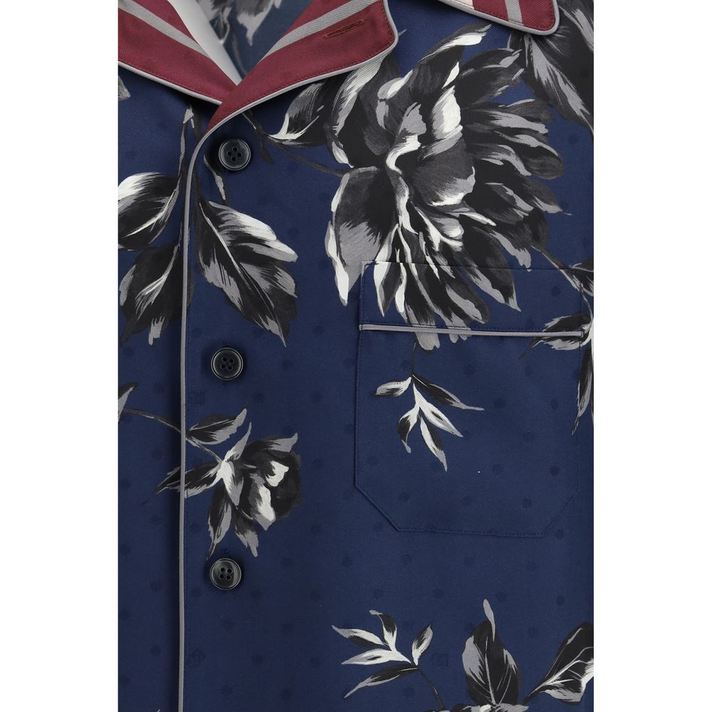 Dolce & Gabbana Blue Silk Pattern Men's Shirt