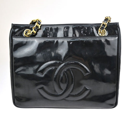 Chanel Logo Cc Black Patent Leather Handbag (Pre-Owned)