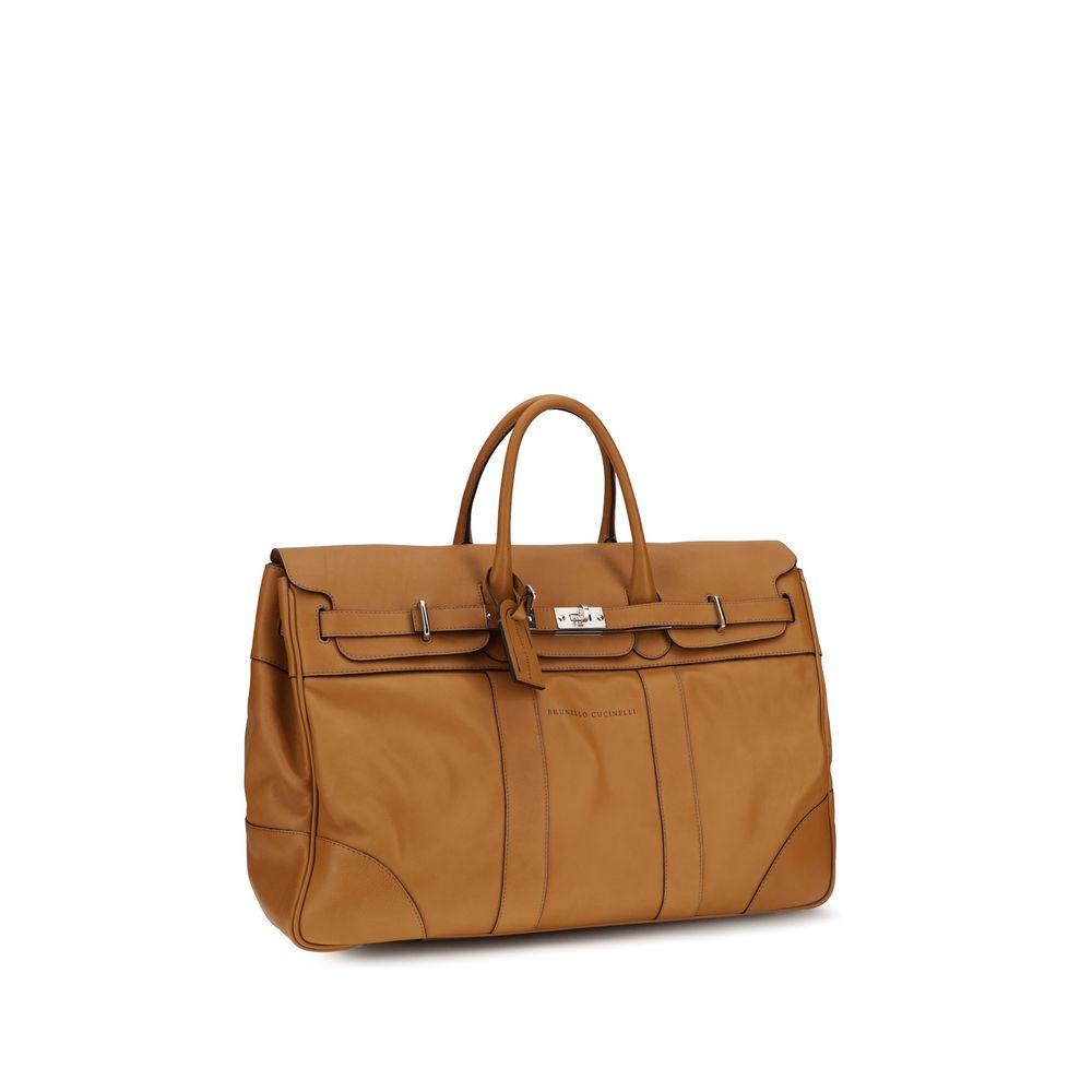 Brunello Cucinelli Brown Calf Leather Bos Taurus Luggage And Men's Travel