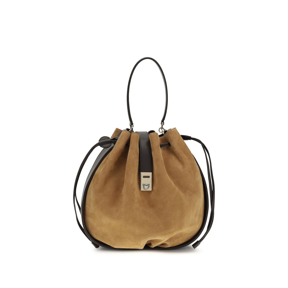 Ferragamo Brown Calf Leather Bos Taurus Backet Women's Bag