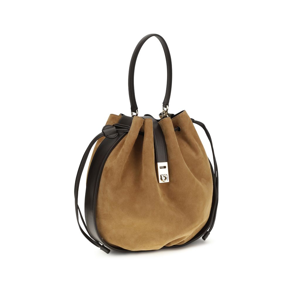 Ferragamo Brown Calf Leather Bos Taurus Backet Women's Bag