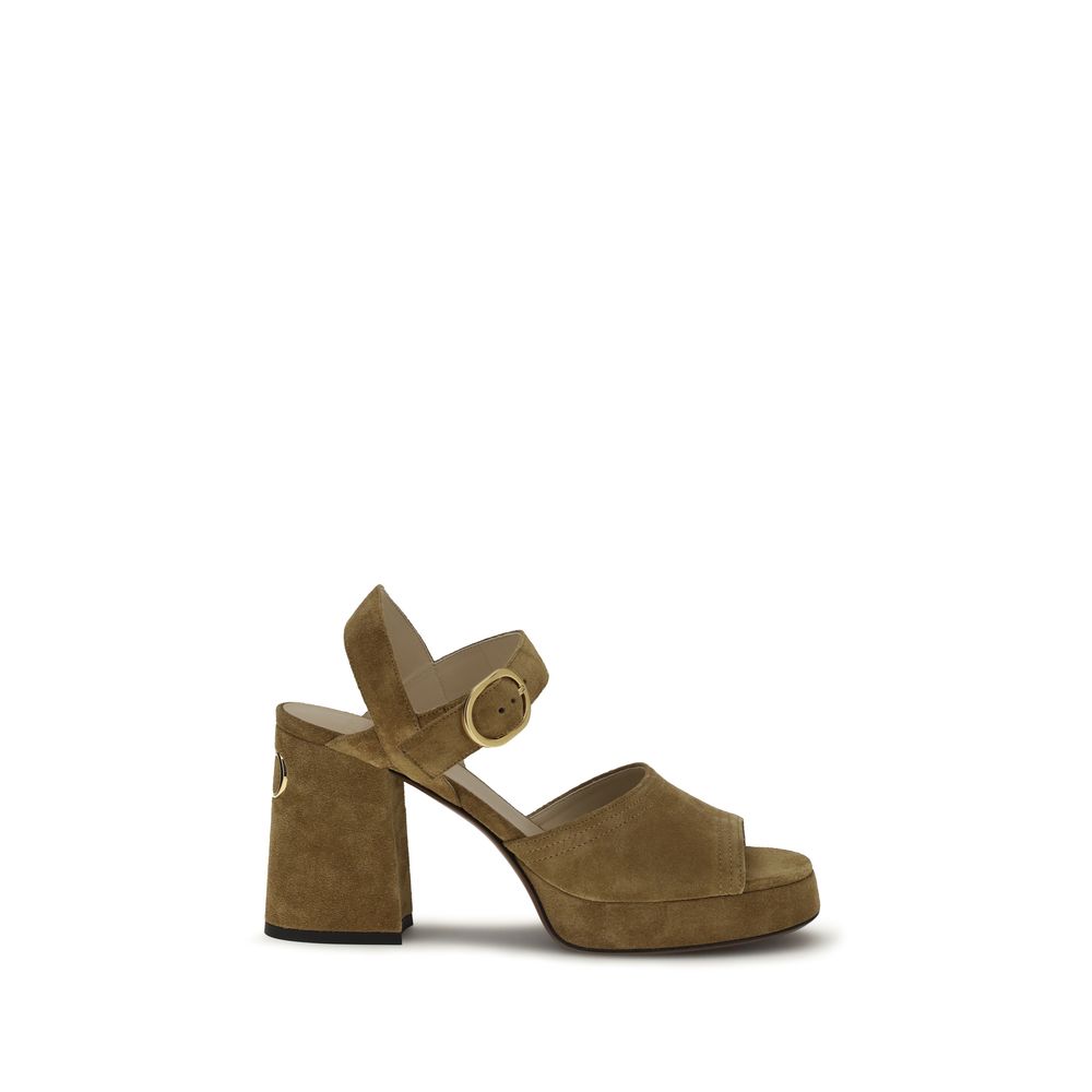Valentino Garavani Beige Calf Leather Bos Taurus Platform Women's Sandals