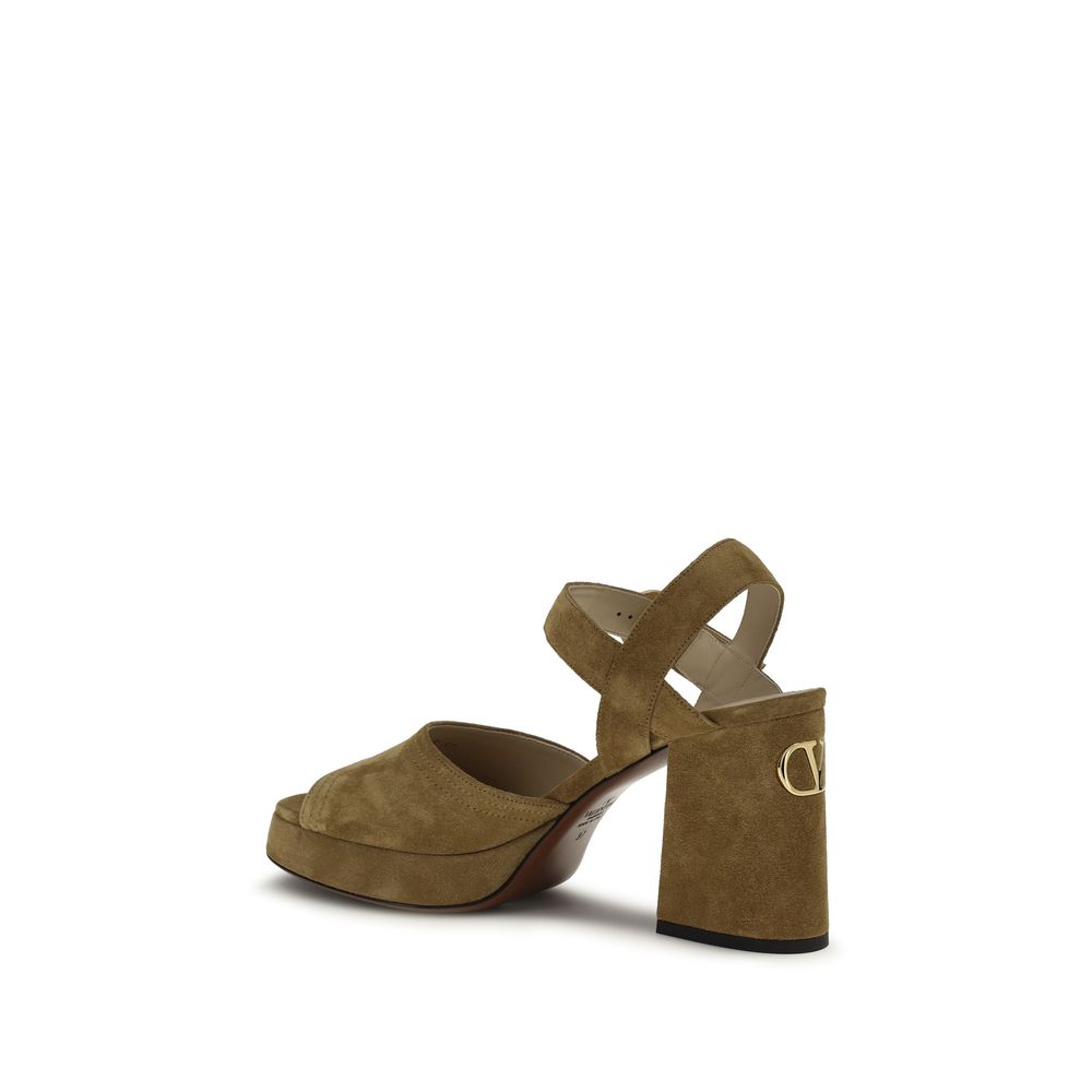 Valentino Garavani Beige Calf Leather Bos Taurus Platform Women's Sandals