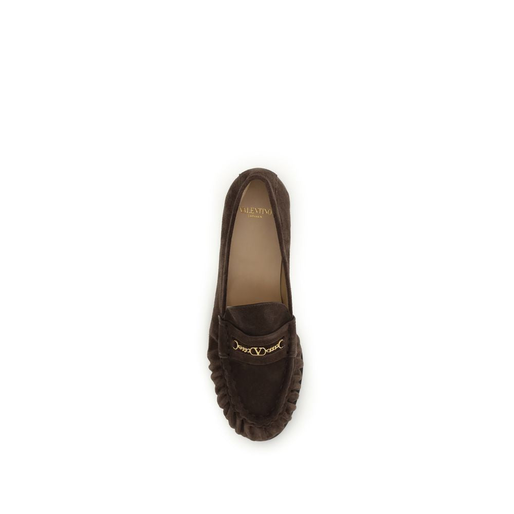 Valentino Garavani Brown Calf Leather Bos Taurus Slip-On Women's Loafers
