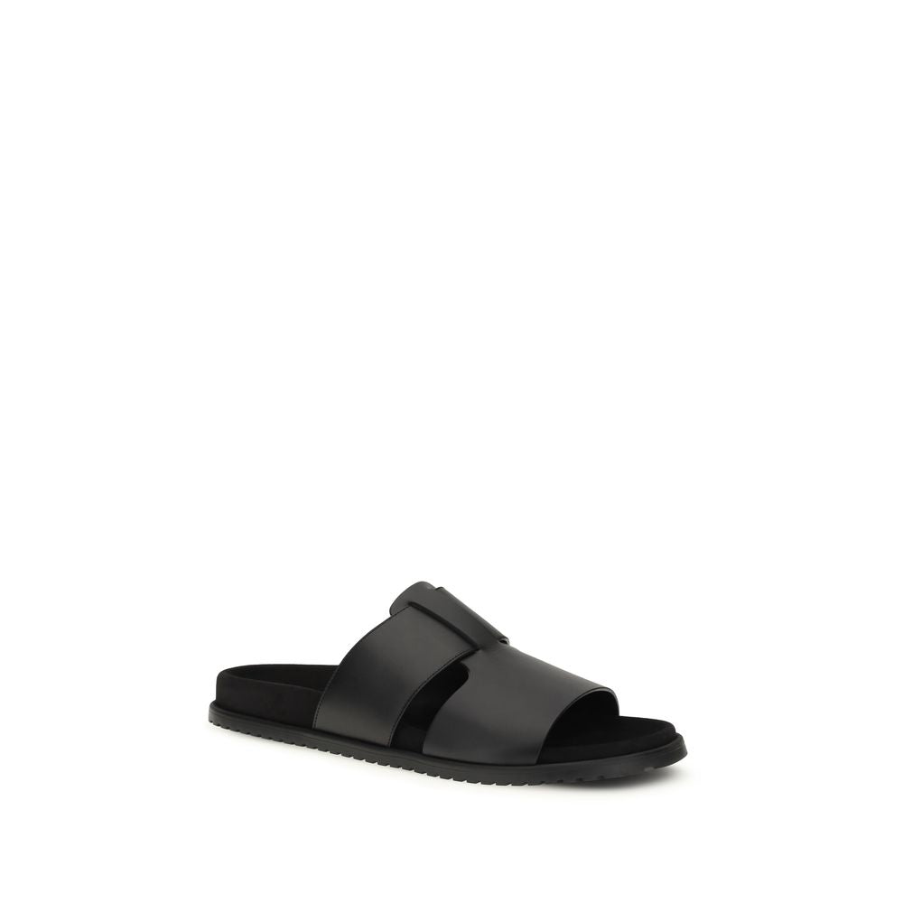 Dolce & Gabbana Black Calf Leather Bos Taurus Men's Sandals